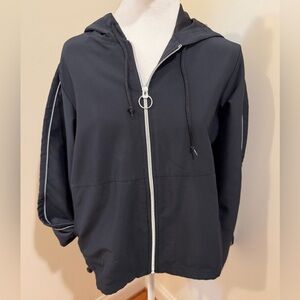 VTG Lady Foot Locker Y2K Black Zip-Up Hooded Jacket with Silver Trim